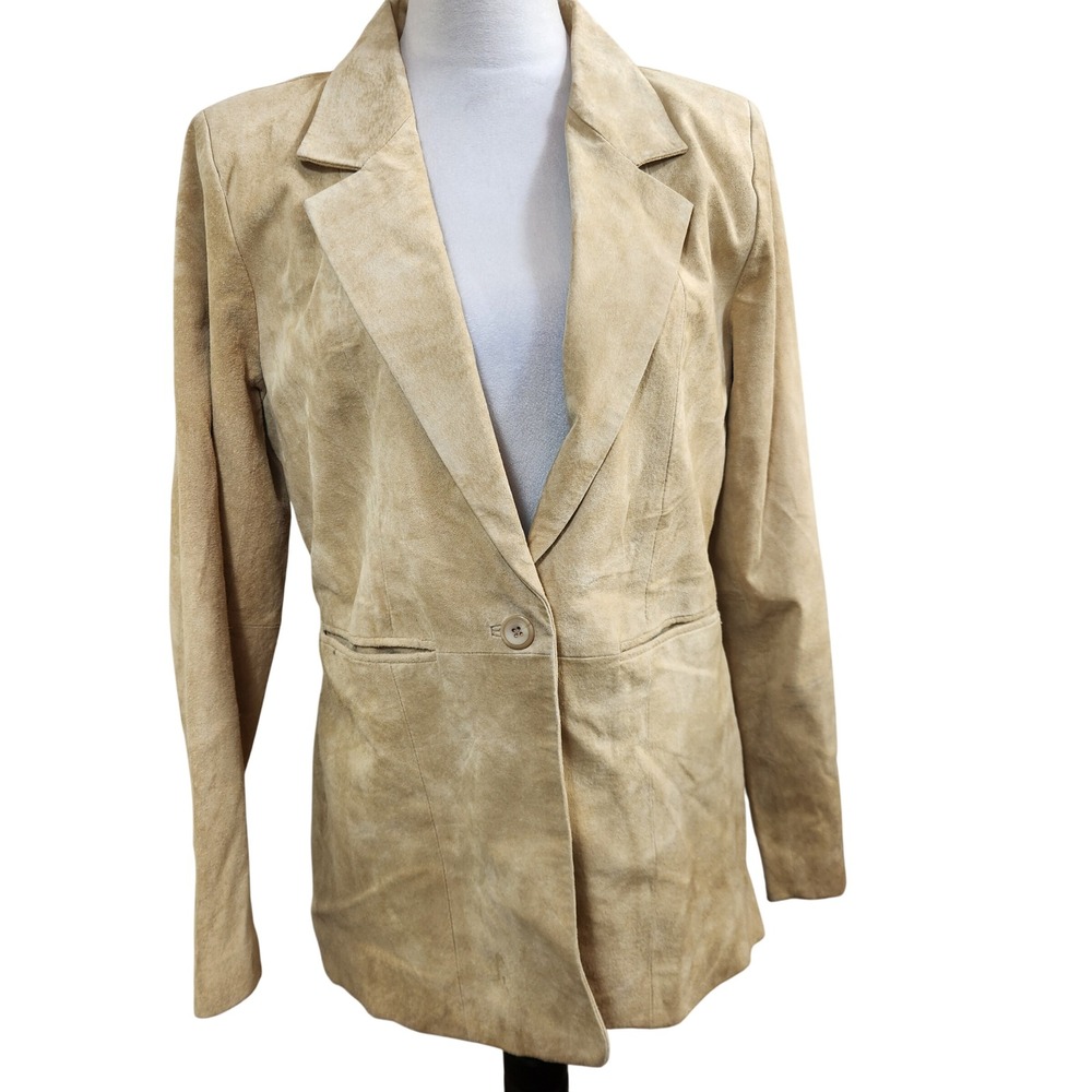 DENIM &‎ CO Genuine Leather Suede Blazer Beige Medium One Button Western Jacket